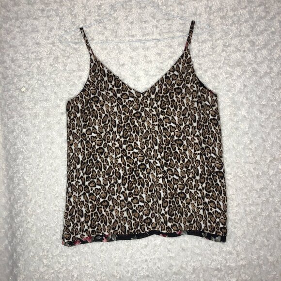 White House Black Market Leopard Print Cami‎ Top Floral Trim Sleeveless MP - Picture 5 of 10
